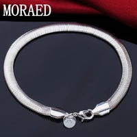 wholesale 925 sterling silver 6mm flat snake chain bracelet for women female fashion jewelry party gift silver bracelet