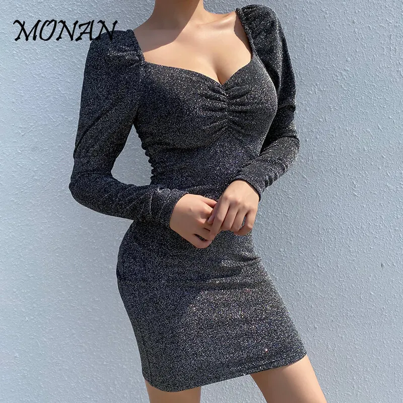 2019 сексуальные Серебристые блестящие платья для женщин сверкающие с глубоким v
