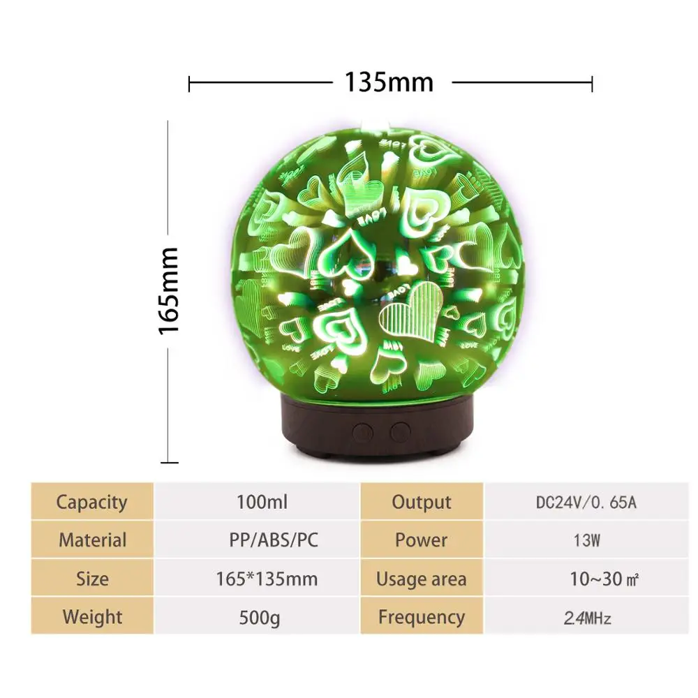 003-3D Сферический красочный фейерверк стеклянный прикроватный бесшумный для