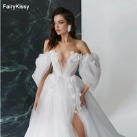 fairykissy sexy princess wedding dresses one shoulder puff sleeve bridal dress a line tulle glitter beach wedding gown plus size