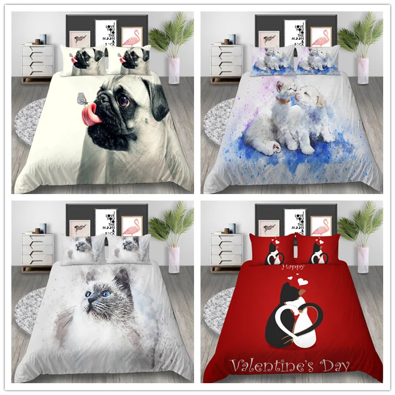 Прекрасный модный односпальный Постельный набор двойной полный королева Размер серия "Животные" покрывало для кровати костюм с собакой кошка подарок для ребенка Пододеяльник