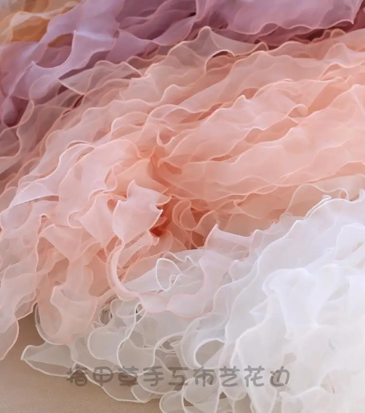 3 метра 5 см розовая бордовая вышивка органза кружевная отделка с оборками