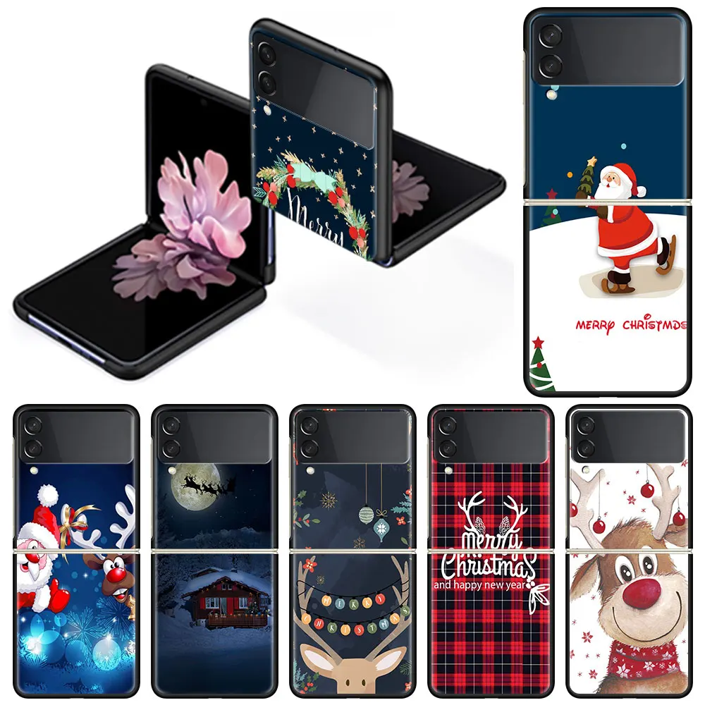 

Luxury Case for Samsung Z Flip 3 Silicone Funda For Galaxy ZFlip 3 Hard Cover for Z Flip3 Phone Coque Merry Christmas