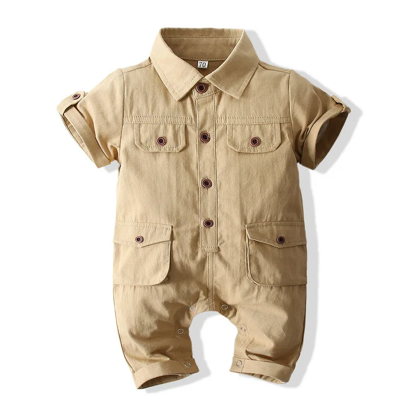 

Children's Wear 2021 Summer New Punk Style Boy Short Sleeve Cotton Gentleman Baby Jumpsuit Christmas Pajamas Family