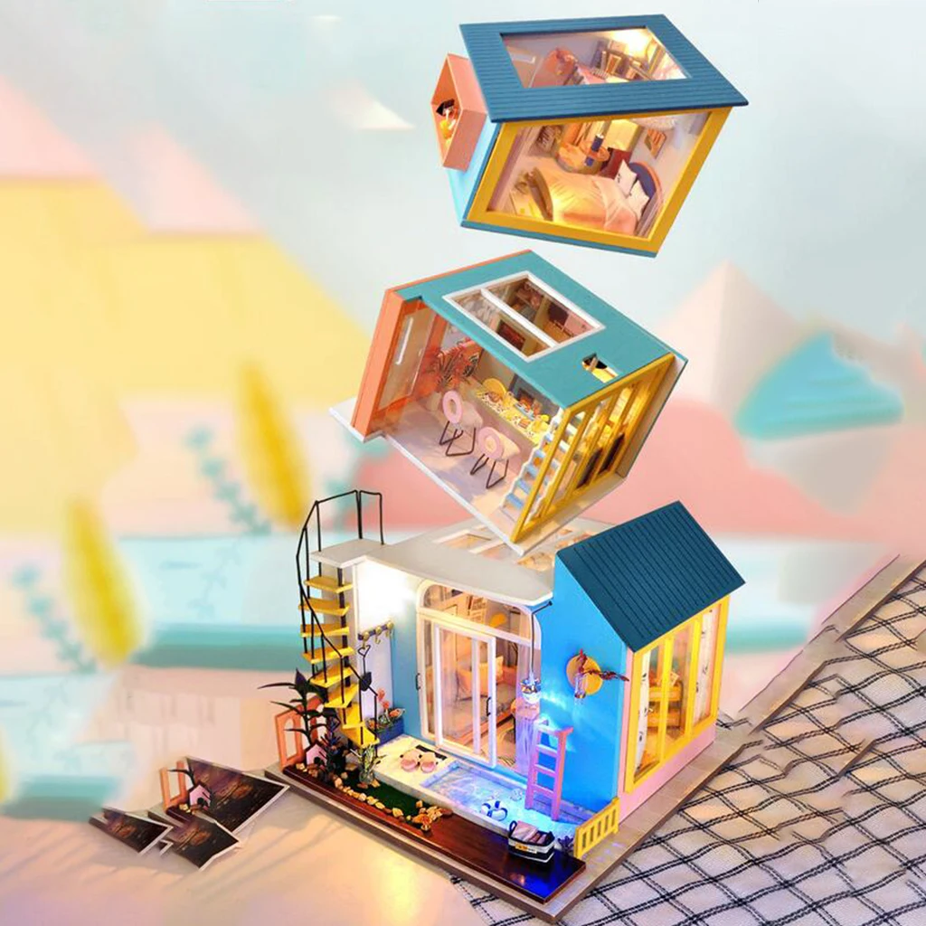 

Creative DIY Dollhouse Miniature with Furniture Realistic Miniature House Room Handmade for Kids Adults