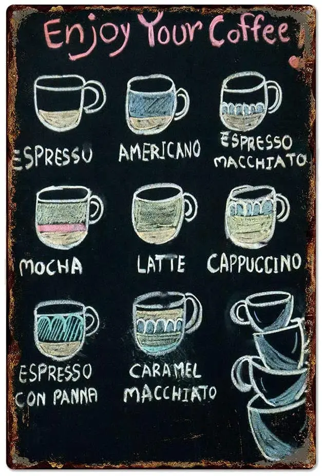 

Original Vintage Design Coffee Tin Metal Wall Art Signs, Enjoy Your Coffee Thick Tinplate Print Poster Wall Decoration