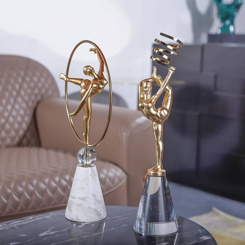 

MODERN FEMALE ATHLETE STAND ON CONICAL CRYSTALS DO GYMNASTICS STATUE HOME CRAFTS DECOR OBJECTS OFFICE MARBLE ADORNOS PARA CASA