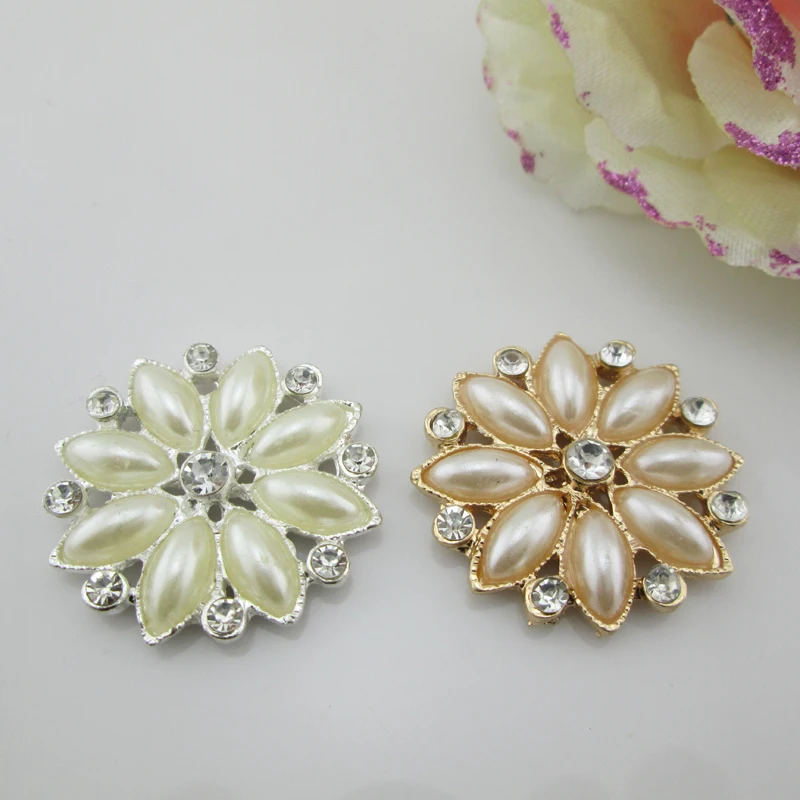

5pcs Flat Back Brooch For Invitation Cards,Alloy Rhinestone Button ,Pearl Buttons 30mm