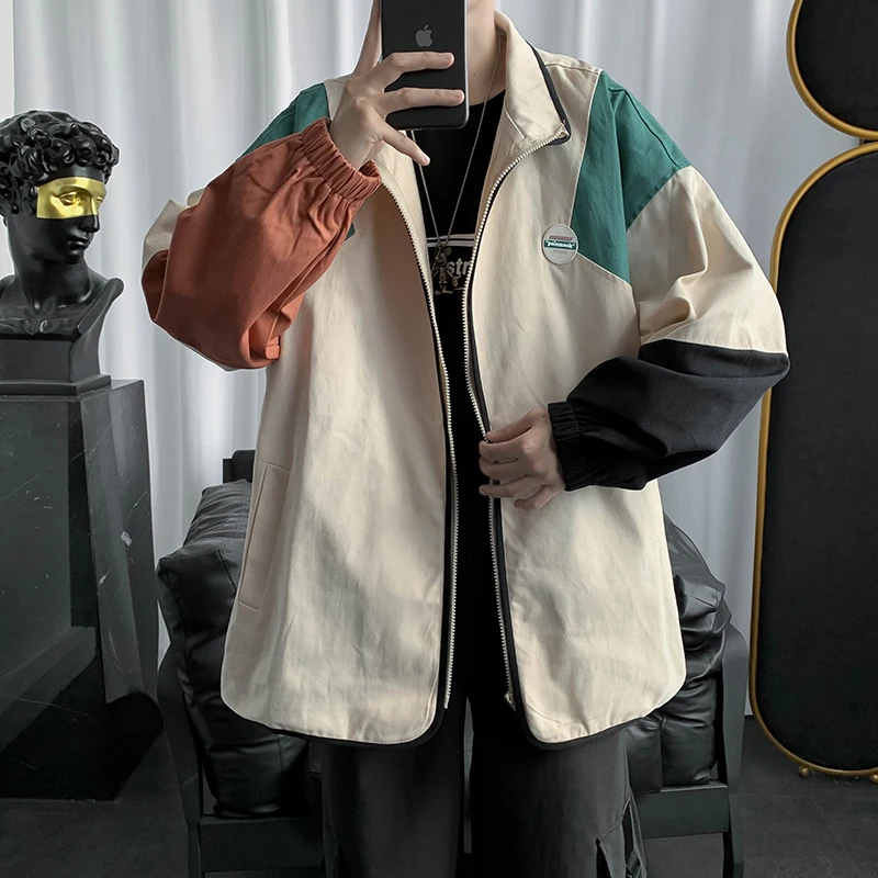 Куртка мужская двойная составного кроя модная Свободная Повседневная Верхняя