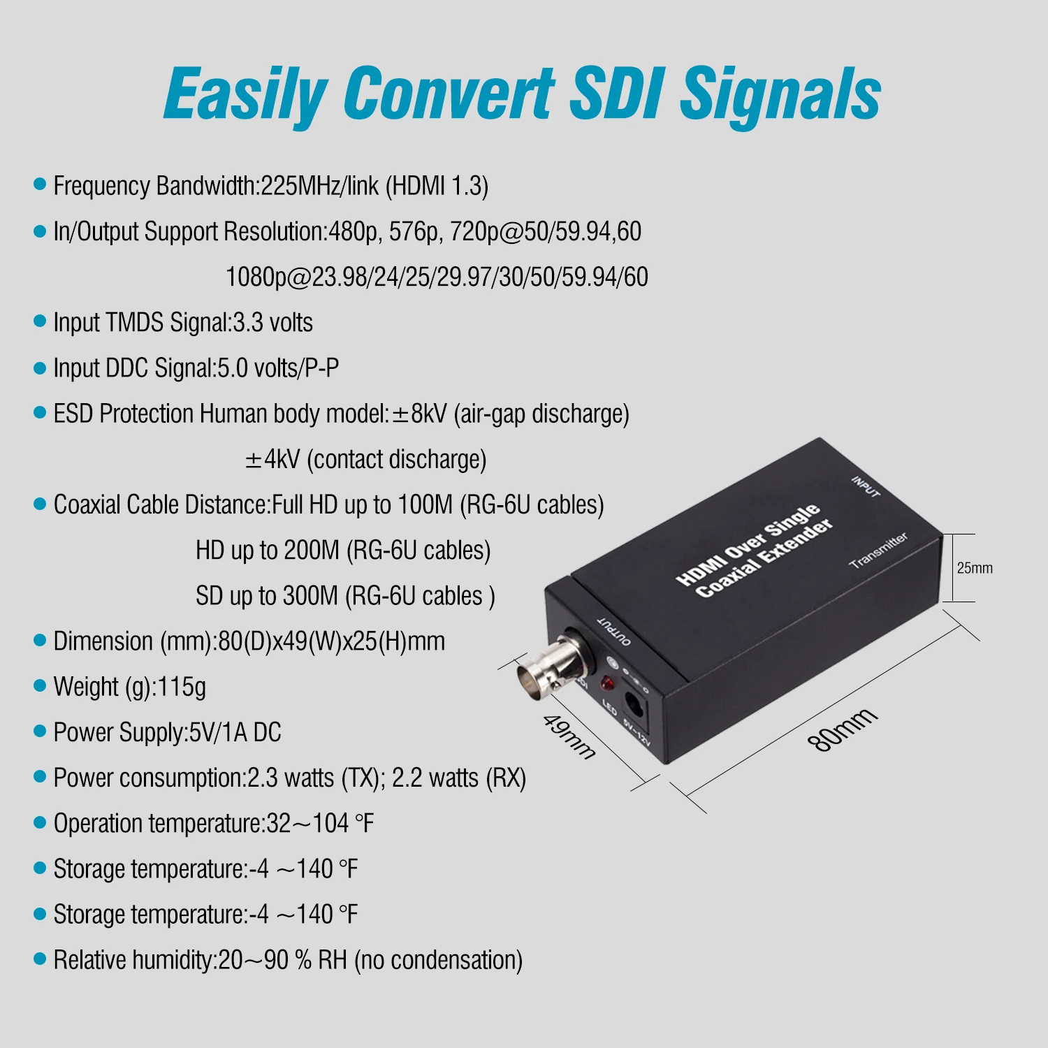 HDMI + IR OVER single 75 OHM rg-6u Коаксиальный удлинитель кабеля ресивер BNC передача видео в SDI