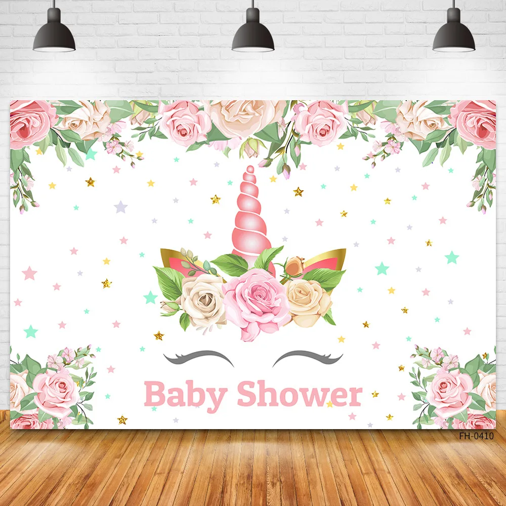 

Custom Name Unicorn Flowers Rainbow Banner Background For Birthday Party Baby Shower Photography Children Girls Photo Backdrops