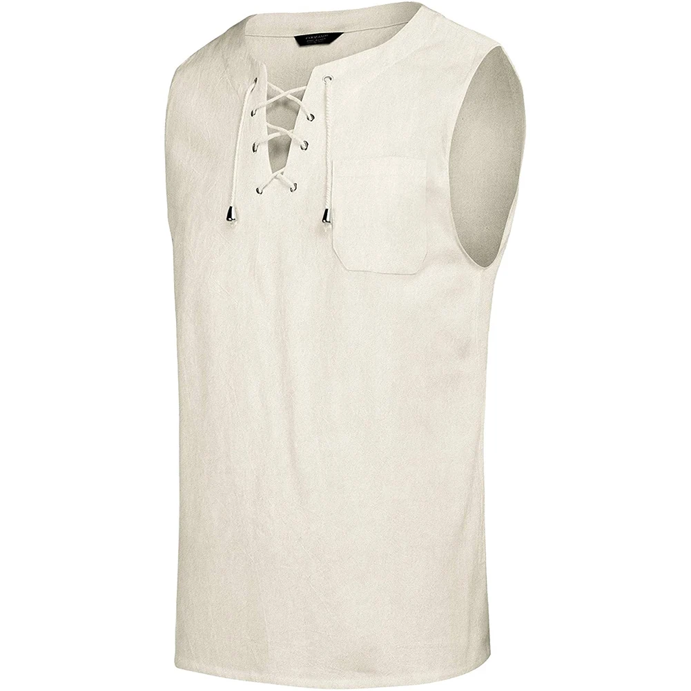 

Mens Fashion T Shirt Cotton Tee Hippie Shirts Sleeveless Yoga Top Solid color casual TShirt Soft Comfort Cotton Linen Breathable