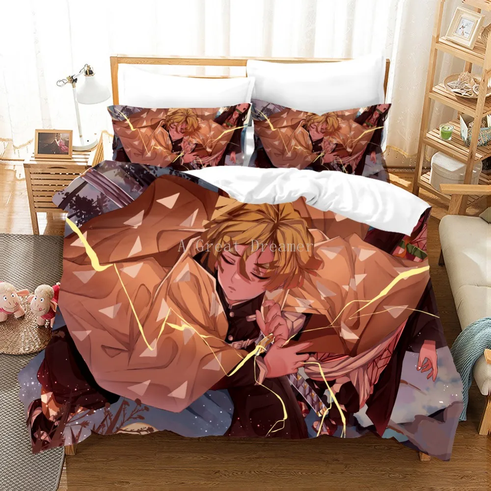 

Zenitsu Agatsum Bedding Set Anime Demon Slayer 3D Printed Duvet Covers Pillowcases Comforter Bedding Set Bedclothes Bed Linen 01
