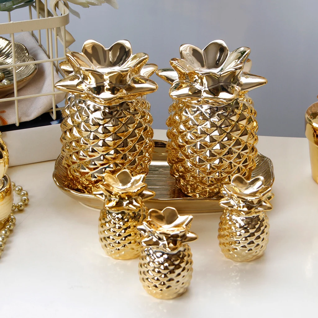

Золотая керамическая фигурка ананаса, искусственная кожа, домашняя гостиная, крыльцо, модель комнаты, мягкий декор для стола
