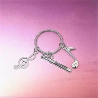 handmade womenmens fashion vintage style antique silver color flute and music notes key chains key rings gift for music lovers