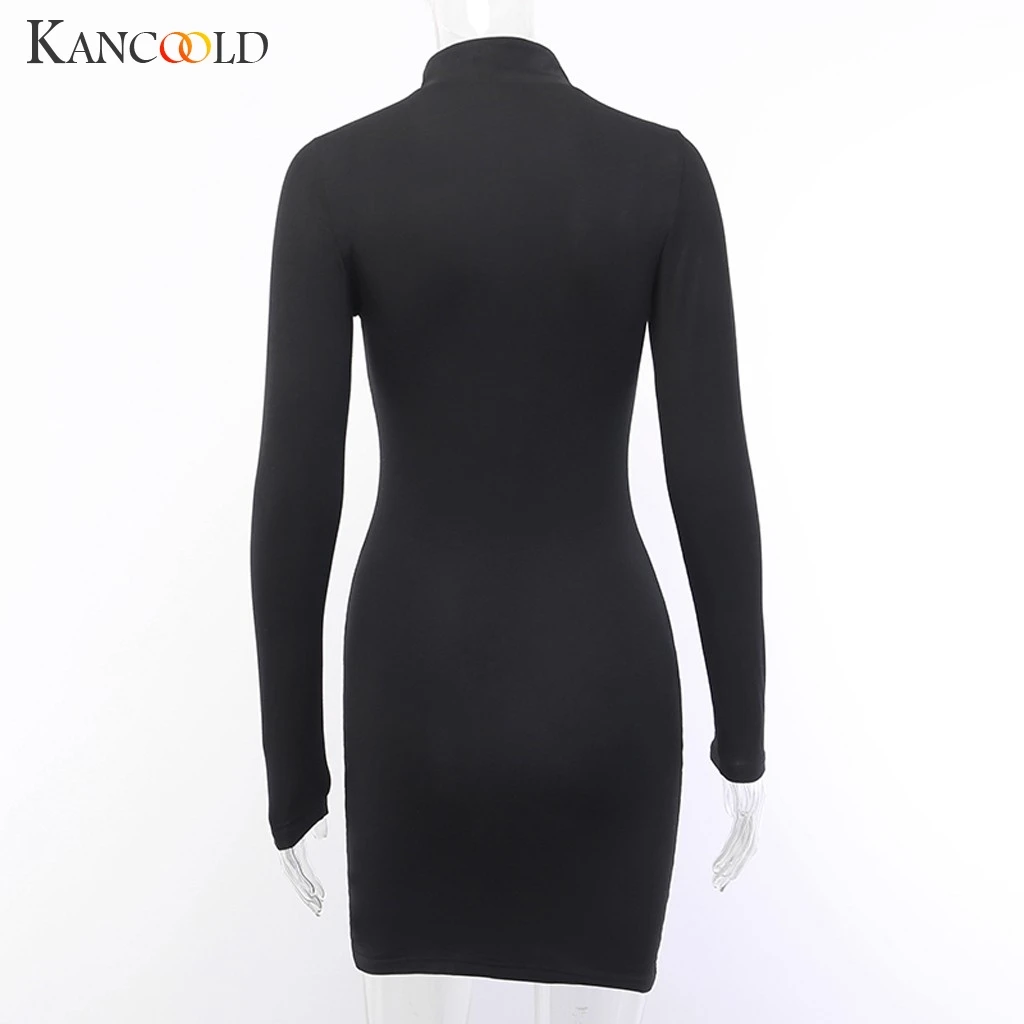 Женское платье с длинным рукавом готическое однотонное круглым вырезом и