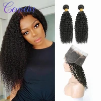 genrein 360 lace frontal with bundles remy human hair 2 bundles with frontal peruvian kinky curly bundles with frontal