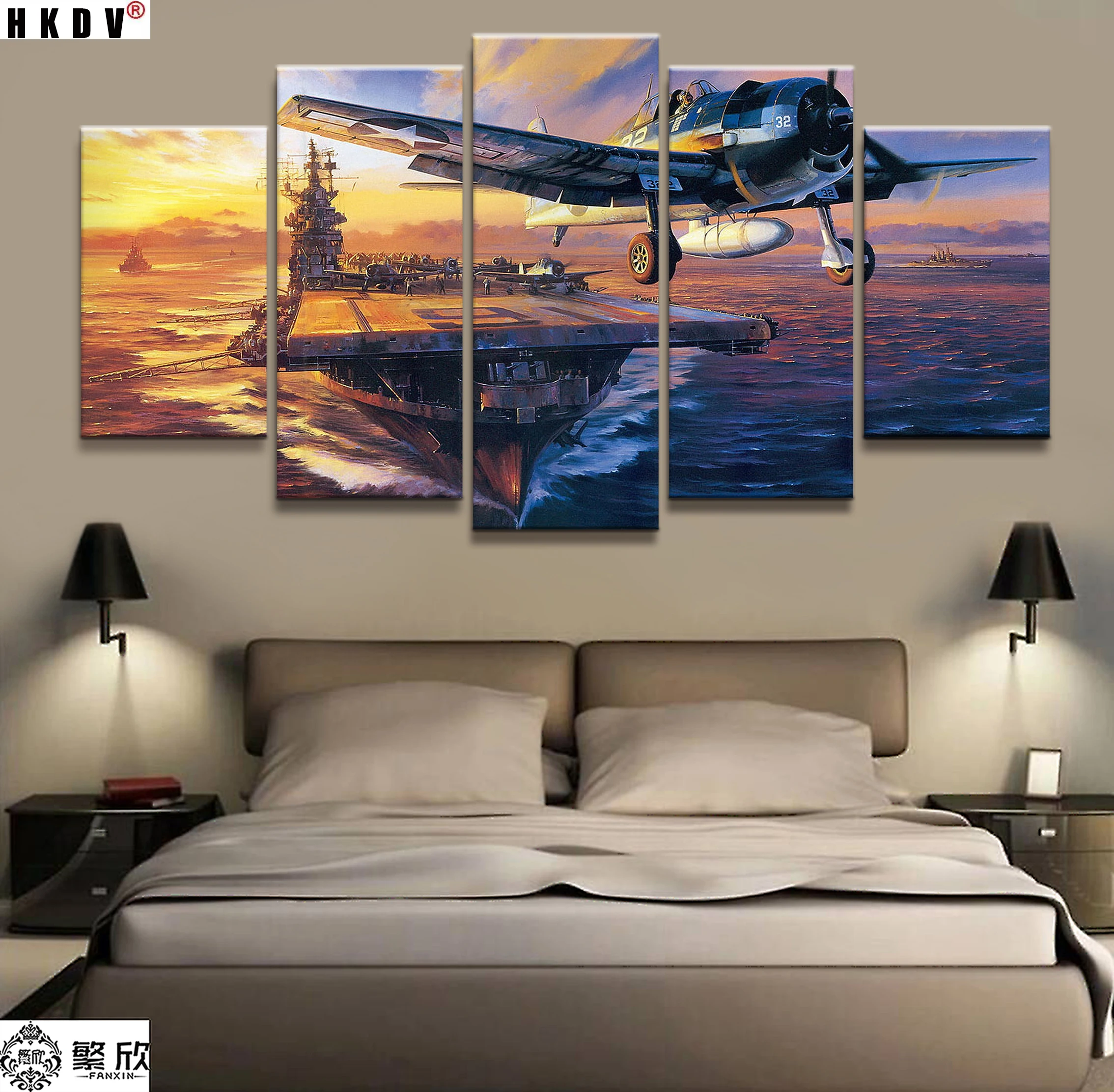 

Модульная Картина на холсте HKDV, 5 шт., военная USS Lexington, искусственная живопись, плакат на стену для дома, Картина на холсте, домашний декор