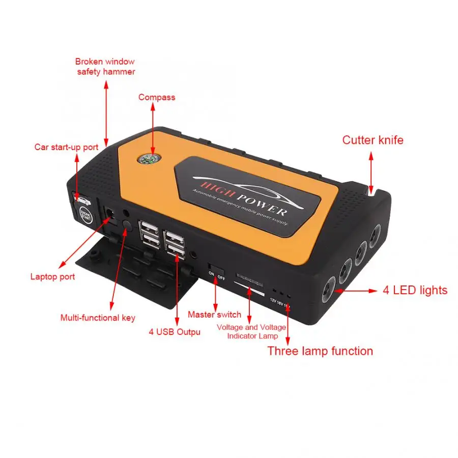 Автомобильный пусковой стартер аварийный 18000mAh 12V пусковое устройство портативное зарядное устройство в виде фонарика зарядное устройство автомобили automovil