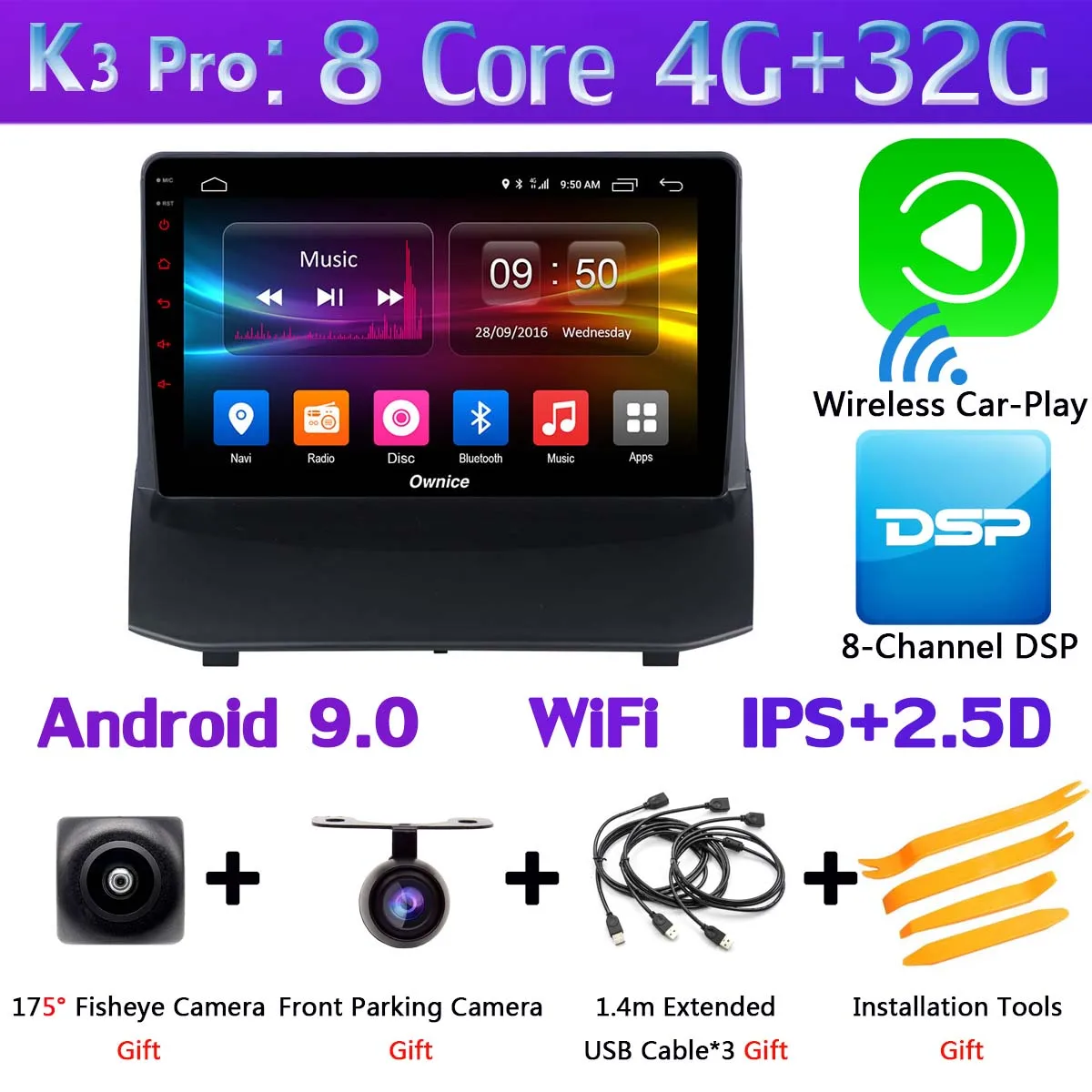 K3 Pro CarPlay 360°4×DVR камера 4G LTE WiFi 8 ядерный Android 9,0 4G+ 64G SPDIF DSP CarPlay Автомобильный плеер для Ford Fiesta 2009- gps радио - Цвет: K3 Pro CarPlay