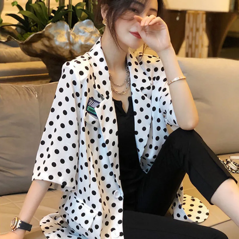 2021 в винтажном стиле летние новые женские горошек простой блейзер с короткими