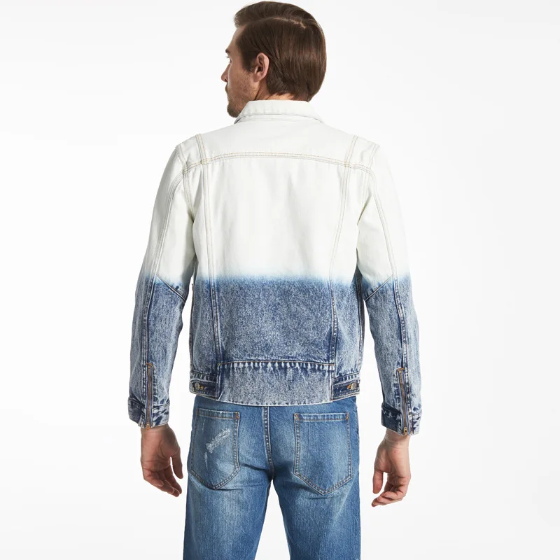 Мужская джинсовая куртка с градиентом белая приталенная Повседневная светлая