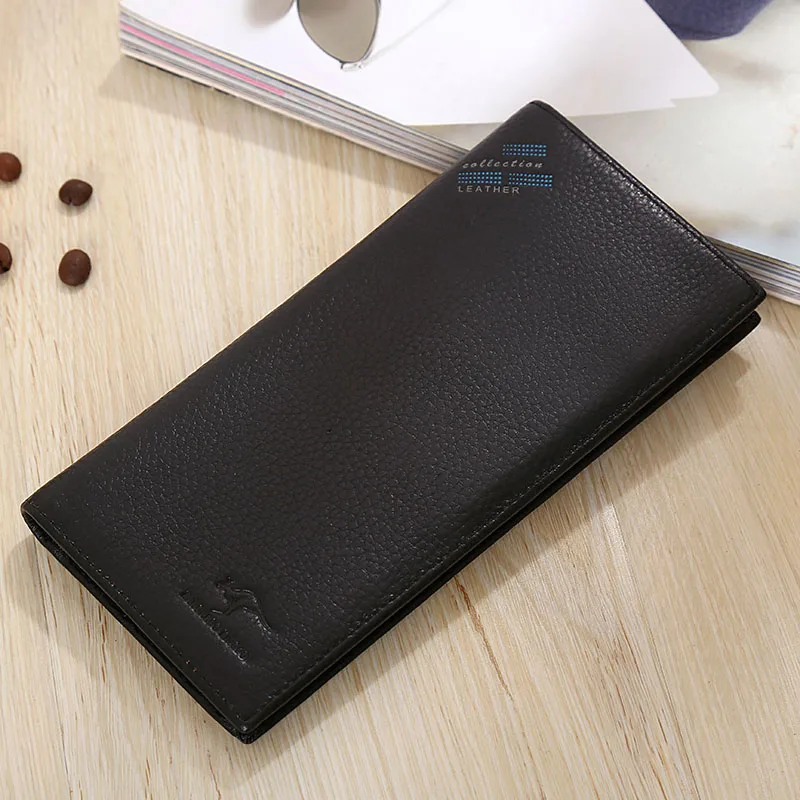 KANGAROO KINGDOM fashion luxury genuine leather men wallets long slim bifold card holder purse wallet