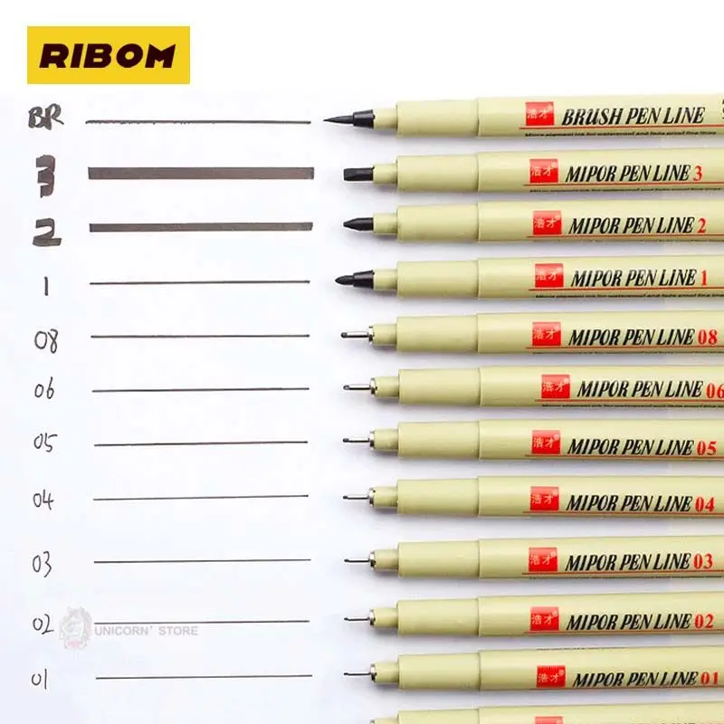 

RIBOM Pen Art Markers Pigment Liner Micron Pen Set Neelde Drawing Pen lot 005 01 02 03 04 05 08 1.0 Brush Fineliner Sketching