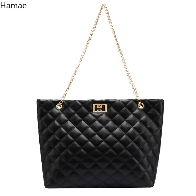 

Women Fashion Large Capacity Handbags Luxury Chain Diamond Lattice Crossbody Bag Female Plaid Shopper PU Leather Shoulder Bag