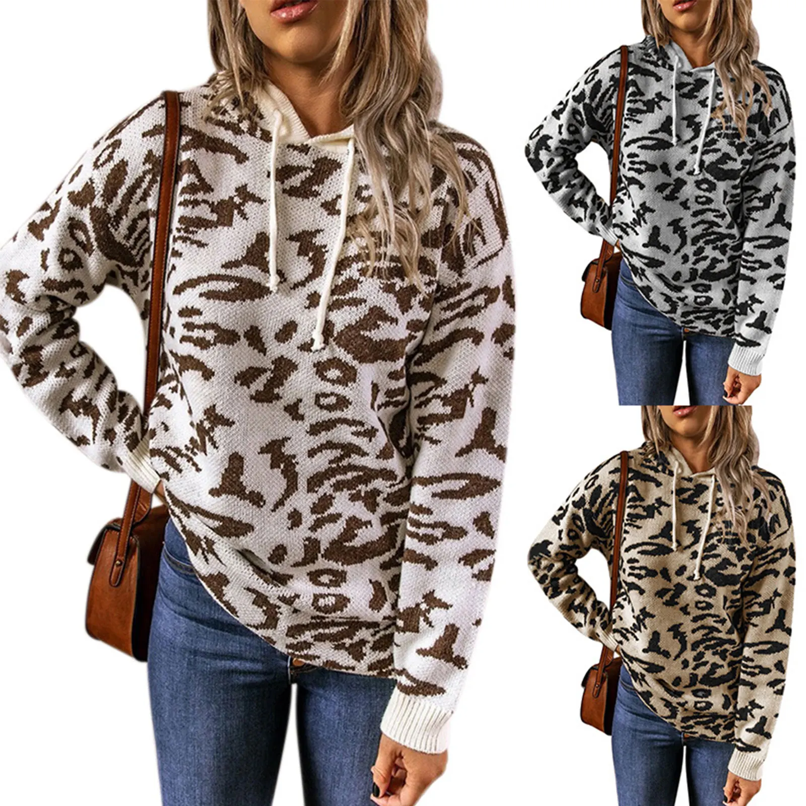 

2021 New Leopard Print Hooded Sweater Autumn And Winter New Products European And American Style Drawstring Hooded Sweater