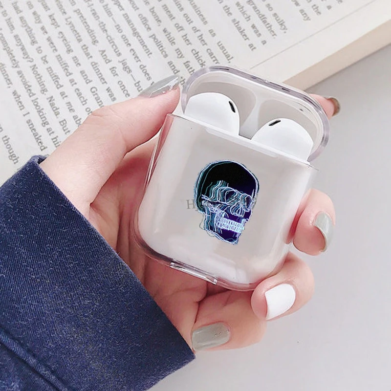 

Неоновый чехол с черепом для Apple Airpods 1/2, защитный чехол для наушников Airpods, чехол с зарядным устройством
