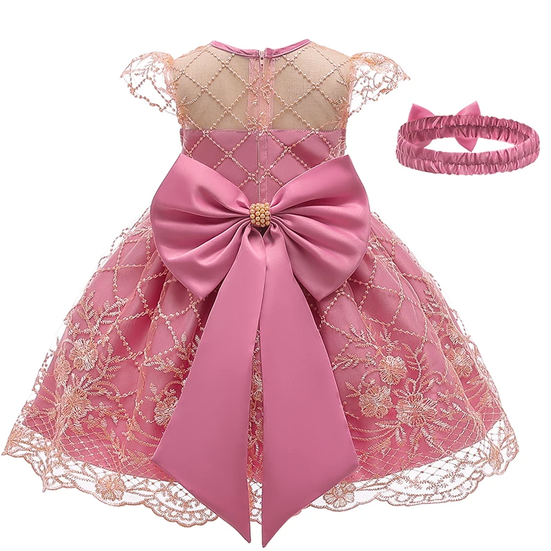 

Elegant Wedding Dresses New Lace Bow-knot Kids Princess Dress For Girls Evening Dresses Children's Birthday Party Dress 1-5 Year