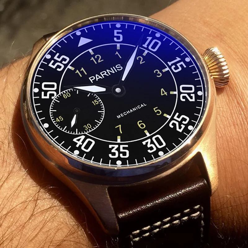Parnis 44mm Watch Men Hand Winding Mechanical Watches 17 Jewels Movement Luminous Waterproof Leather Strap Male Wristwatch | Наручные