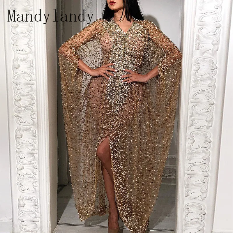 

mandylandy 2 Piece Sets Slim Fit Bodycon Dress Women's Sexy Dress Gold Cloak Banquet Dress Solid Batwing Sleeve Bronzing Dress