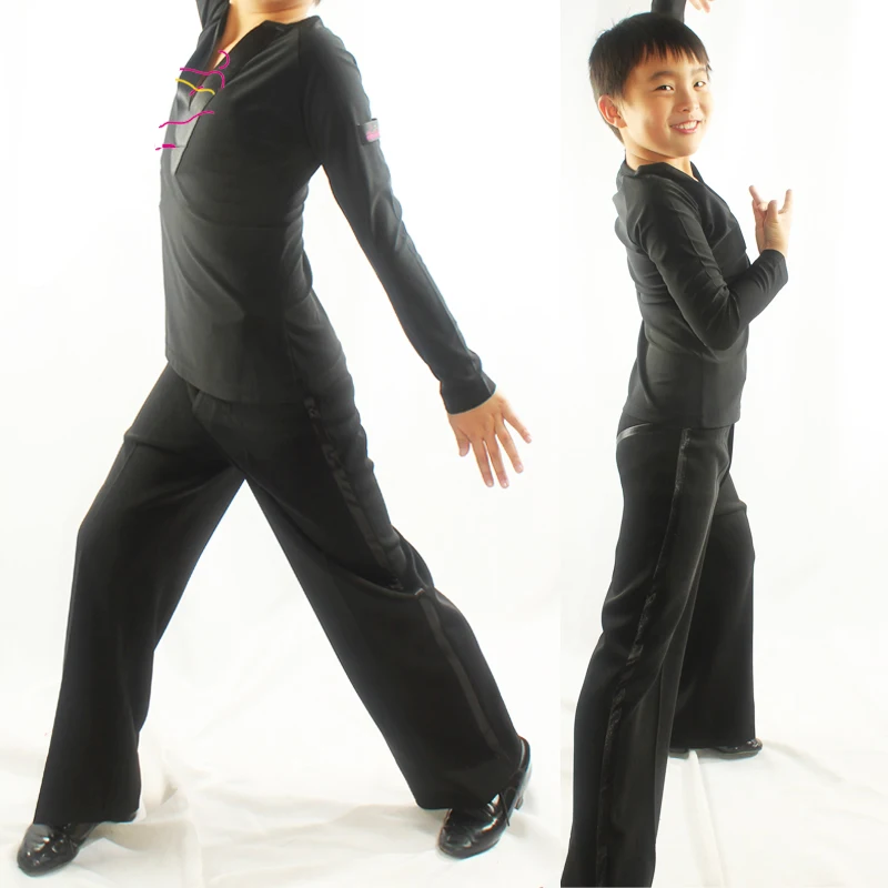 

BoysLatinDanceShirts Long Sleeve V-Neck Practice Top Salsa Tango Cha Cha Rumba Samba Clothes Kids Performance Wear DNV12082