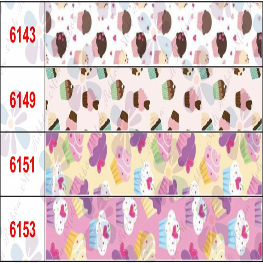 16mm-75mm Cupcake Series Cartoon Heart Lover Printed Grosgrain/Foe Ribbon Fruits DIY Hair Bowknots 50yards/roll | Дом и сад