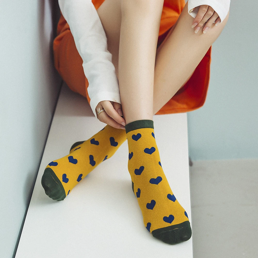 Забавные носки женские Харадзюку с сердечком жаккардовые принтом креативные 5