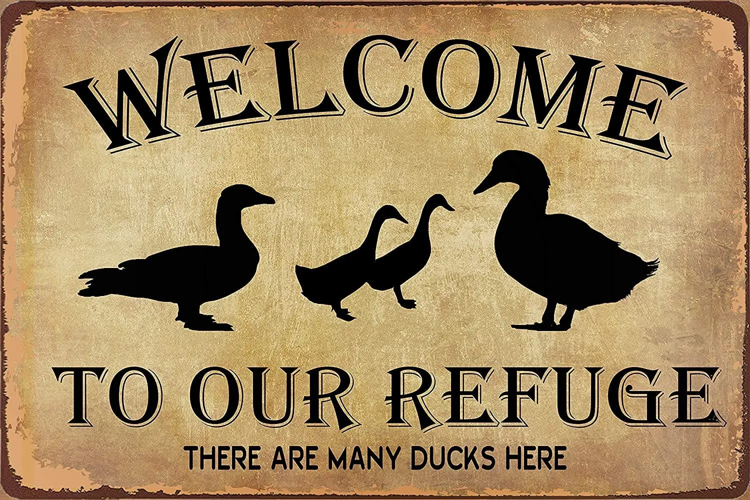 

LZNANG Metal Tin Sign Wall Decors Welcome to Our Refuge There are Many Ducks Here Funny Vintage Tin Sign Wall Plaque Poster