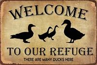 lznang metal tin sign wall decors welcome to our refuge there are many ducks here funny vintage tin sign wall plaque poster