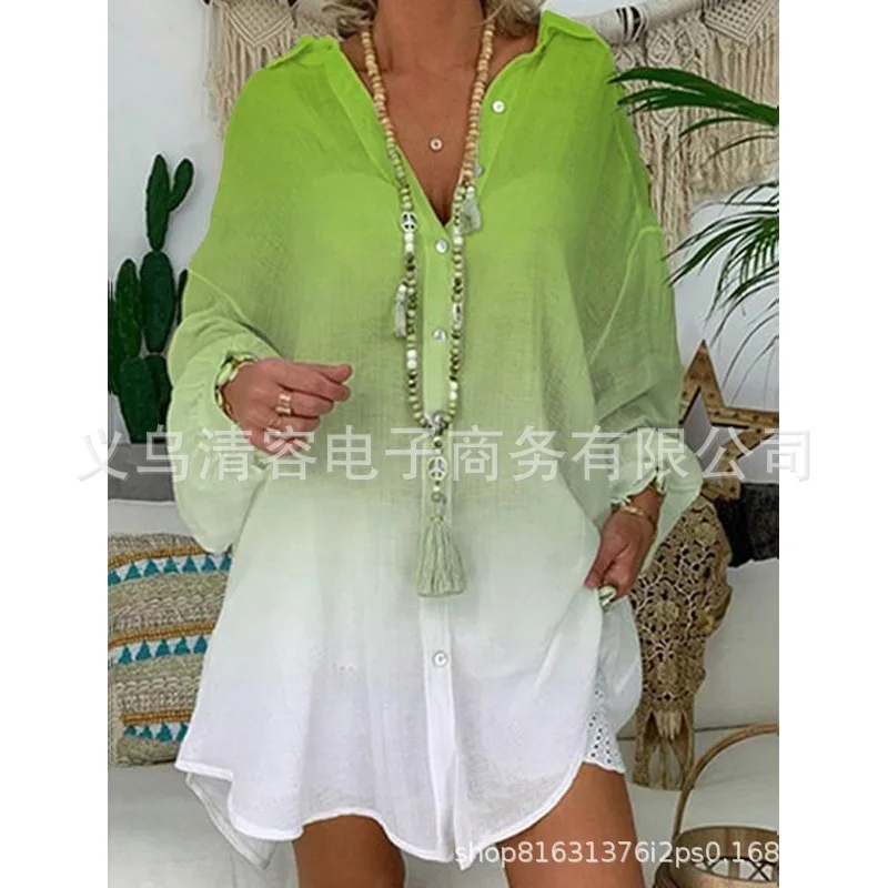 Женская шифоновая блузка с градиентным принтом свободная Солнцезащитная