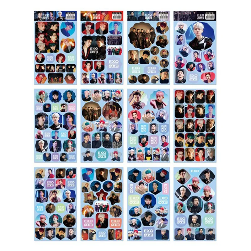 Новинка модная наклейка EXO на 12 листов клейкая бумага в виде хлопьев канцелярские
