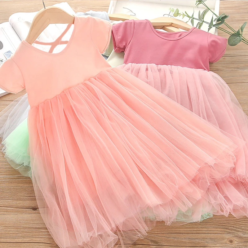 

2020 Girls Dress Summer Short-sleeved Fluffy Dress Tutu Dress Dancing Prom Dress Pink Red Fashion Kids Clothes For Girls