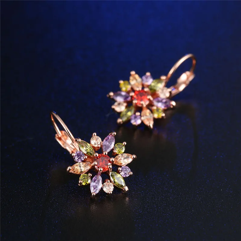 Набор подвесных колец 585 розовый позолоченный циркониевый набор с инкрустацией