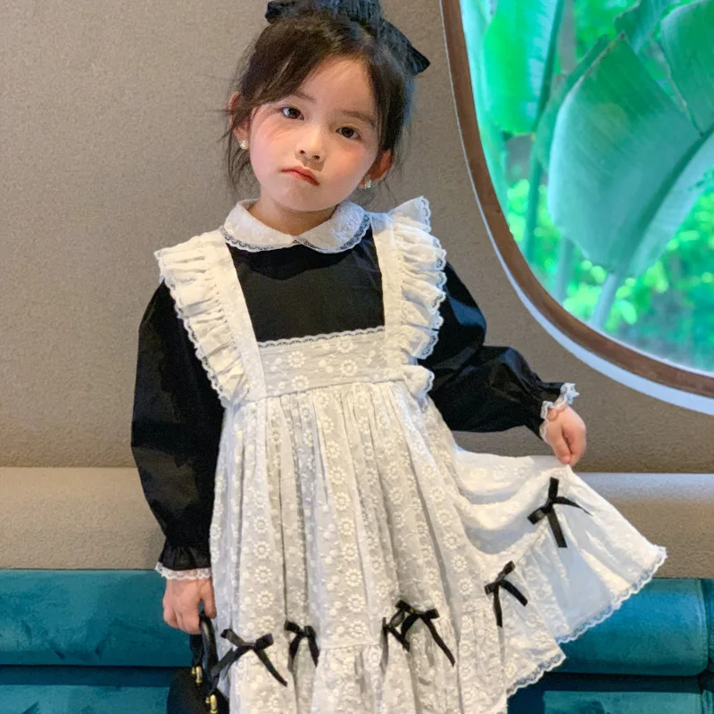 

Girls' Court Style Dress 2021 Spring and Autumn New Long Skirt Korean Children's Western Style Maid Outfit Kids Dresses Costume