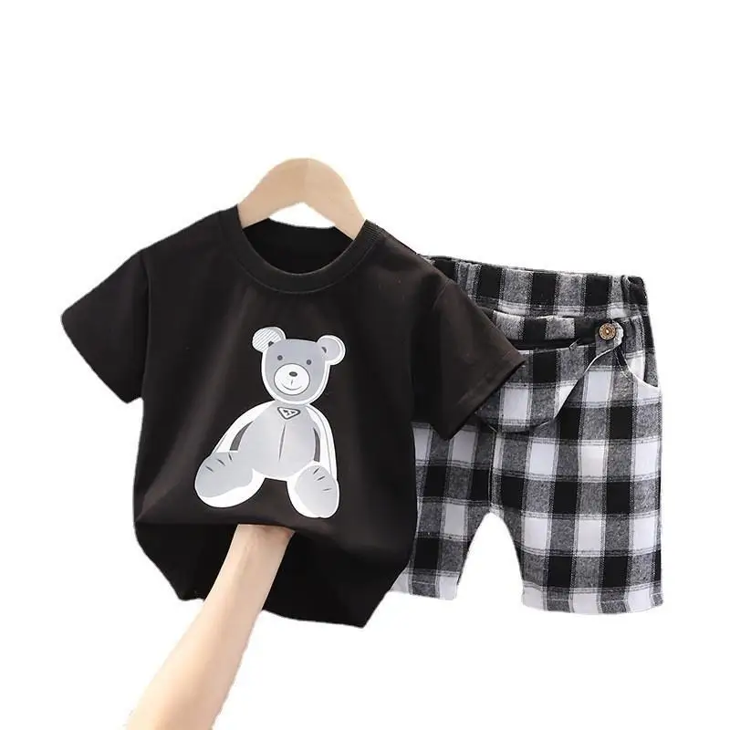 

Summer Kids Boys Cartoon Clothes Children Girls Fashion T Shirt Shorts 2Pcs/sets Baby Infant Lattice Clothing Toddler Tracksuits