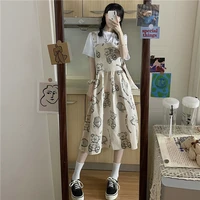 japanese suspender long skirt girl summer dress 2021 new junior high school student cute bear dress suit woman dress