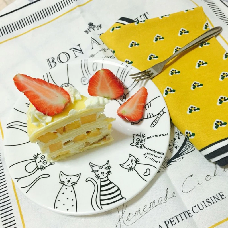 Оригинальная керамическая тарелка с кошачьим узором основная десерт сердечком