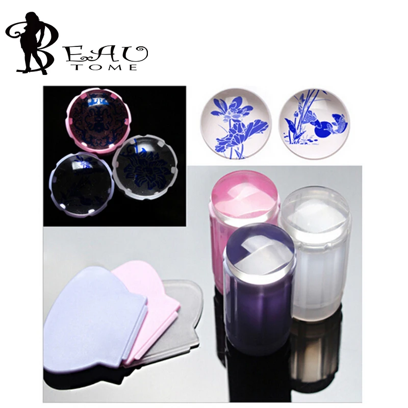Beautome 2018 новинка 3 цвета прозрачные силиконовые штампы для ногтей набор скребок