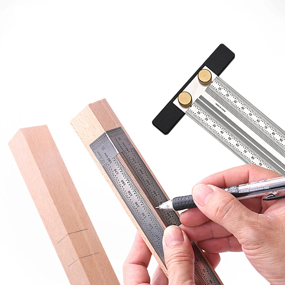 

High-precision Scale Ruler T-type Hole Ruler Stainless Woodworking Scribing Mark Line Gauge Carpenter Measuring Tool