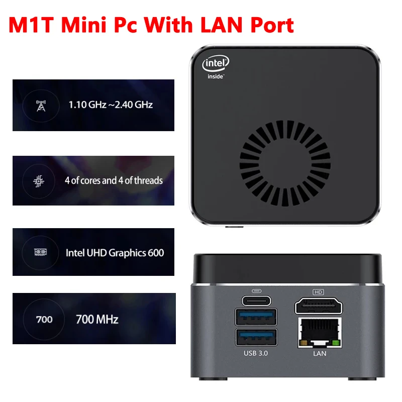 

Мини-ПК M1T, Windows 10 Pro, Linux, Intel Celeron J4125, DDR4, 8 + 128/256 ГБ